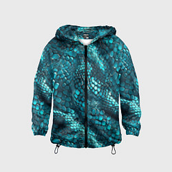 Ветровка с капюшоном детская Бирюзовая чешуя рептилии - абстрактный паттерн, цвет: 3D-черный