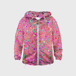 Ветровка с капюшоном детская Розовый с разноцветными брызгами, цвет: 3D-белый