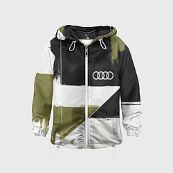Ветровка с капюшоном детская Ауди логотип, цвет: 3D-белый