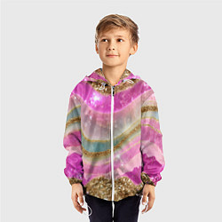 Ветровка с капюшоном детская Фиолетово-розовая текстура с блестками, цвет: 3D-белый — фото 2