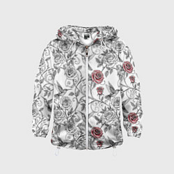 Ветровка с капюшоном детская Колибри и розы, цвет: 3D-белый