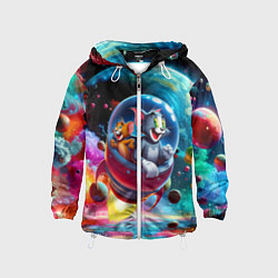 Ветровка с капюшоном детская Том и Джерри летят в ракете - нейроарт, цвет: 3D-белый