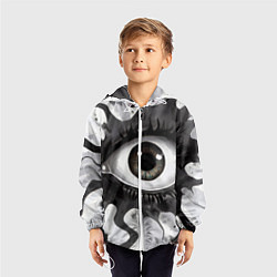 Ветровка с капюшоном детская Глаз и щупальца - психоделика, цвет: 3D-белый — фото 2