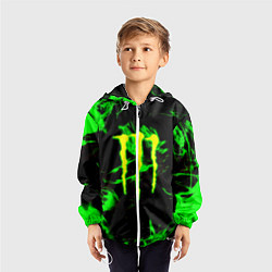 Ветровка с капюшоном детская Monster energy кислотное лого огонь, цвет: 3D-белый — фото 2