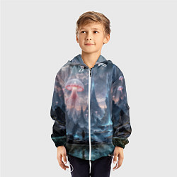 Ветровка с капюшоном детская Фантастический мир с медузами и озеро у гор, цвет: 3D-белый — фото 2
