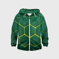 Ветровка с капюшоном детская Зеленые плиты с желтым светом, цвет: 3D-белый