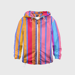 Ветровка с капюшоном детская Теплые цветные полосы, цвет: 3D-белый