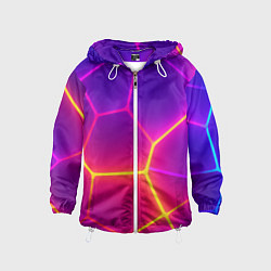 Ветровка с капюшоном детская Синие плиты с фиолетовым свечением, цвет: 3D-белый