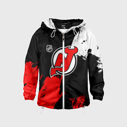 Ветровка с капюшоном детская Нью Джерси Девилз - брызги краски, цвет: 3D-белый