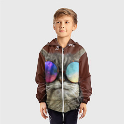 Ветровка с капюшоном детская A Cat with multicolored glasses, цвет: 3D-белый — фото 2