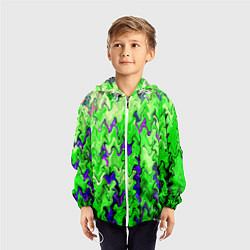 Ветровка с капюшоном детская Ярко-зелёный стекающая абстаркция, цвет: 3D-белый — фото 2
