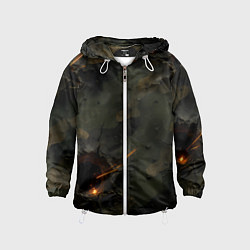 Ветровка с капюшоном детская Огненные следы от пуль на камуфляже, цвет: 3D-белый