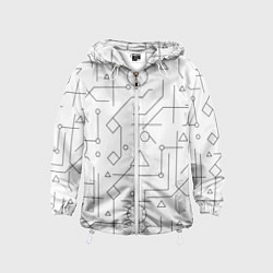 Ветровка с капюшоном детская Техно-Геометрия на белое, цвет: 3D-белый