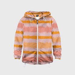 Ветровка с капюшоном детская Полосы зигзагообразные оранжево-розовые, цвет: 3D-белый