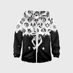 Ветровка с капюшоном детская Doom черно белые аниме, цвет: 3D-белый
