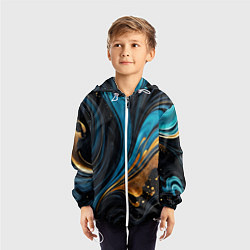 Ветровка с капюшоном детская Сине-золотая абстракция, цвет: 3D-белый — фото 2