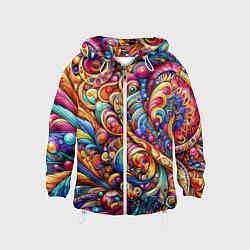 Ветровка с капюшоном детская Красочный абстрактный паттерн - нейроарт, цвет: 3D-белый