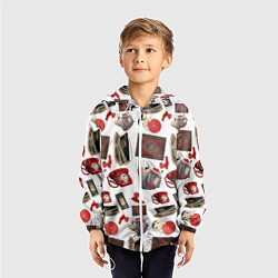 Ветровка с капюшоном детская Неваляшка утюг ретро авоська петушок телефон, цвет: 3D-белый — фото 2