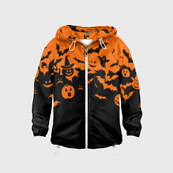 Ветровка с капюшоном детская Хэллоуин тыквы и призраки, цвет: 3D-белый