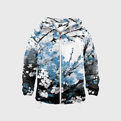 Детская ветровка Абстракция чёрное дерево с синими цветами