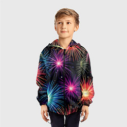 Ветровка с капюшоном детская Стилизованный праздничный салют, цвет: 3D-черный — фото 2