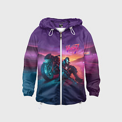Ветровка с капюшоном детская Venom near his motorcycle - ai art fantasy, цвет: 3D-белый