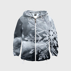 Ветровка с капюшоном детская Снежинка на черно белое, цвет: 3D-белый