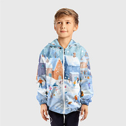 Ветровка с капюшоном детская Предновогодний день во дворе, цвет: 3D-белый — фото 2