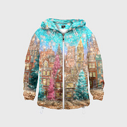 Ветровка с капюшоном детская Новогодний город в блестках, цвет: 3D-белый