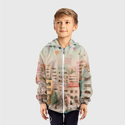 Ветровка с капюшоном детская Объемный новогодний город, цвет: 3D-белый — фото 2