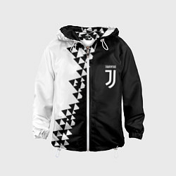 Ветровка с капюшоном детская Juventus черно белая геометрия текстура, цвет: 3D-белый
