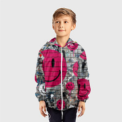 Ветровка с капюшоном детская Розовые смайлы граффити, цвет: 3D-белый — фото 2