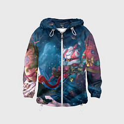 Ветровка с капюшоном детская Санта с динозавром, цвет: 3D-белый