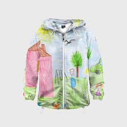 Ветровка с капюшоном детская Детские рисунки, цвет: 3D-белый