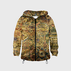 Ветровка с капюшоном детская Этнический орнамент на досках, цвет: 3D-черный