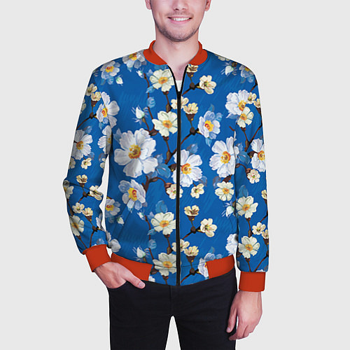 Мужской бомбер Цветы ретро 5 / 3D-Красный – фото 3