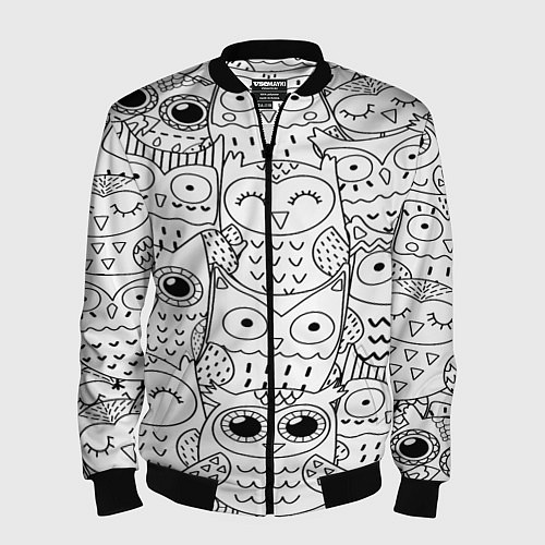 Мужской бомбер Совушки: узор / 3D-Черный – фото 1