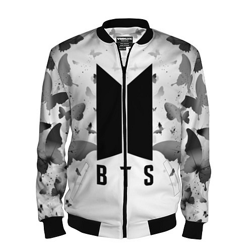 Мужской бомбер BTS: Grey Butterflies / 3D-Черный – фото 1