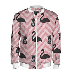 Бомбер мужской Черный фламинго арт, цвет: 3D-белый