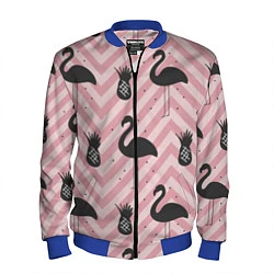 Бомбер мужской Черный фламинго арт, цвет: 3D-синий