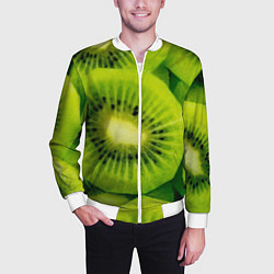 Бомбер мужской Зеленый киви, цвет: 3D-белый — фото 2