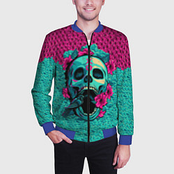 Бомбер мужской Неоновый череп, цвет: 3D-синий — фото 2