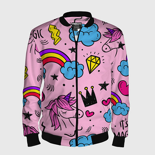 Мужской бомбер Единороги / 3D-Черный – фото 1