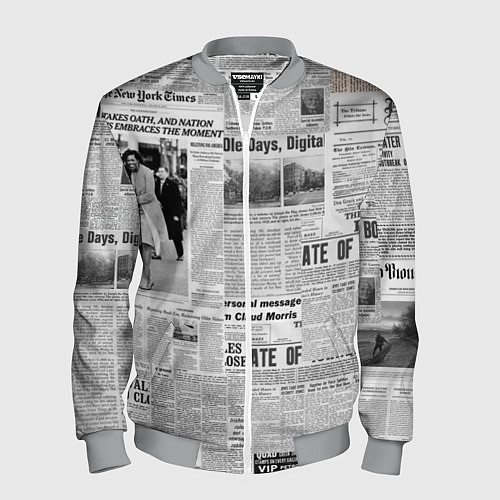 Мужской бомбер Газета Newspaper / 3D-Меланж – фото 1