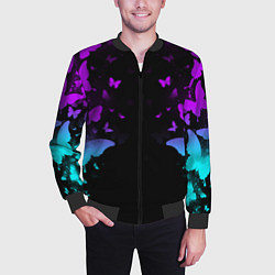 Бомбер мужской Бабочки в неоне, цвет: 3D-черный — фото 2
