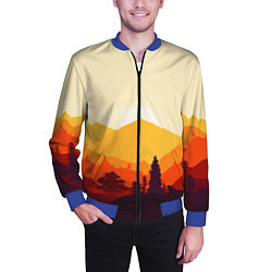 Бомбер мужской Горы закат пейзаж лиса арт, цвет: 3D-синий — фото 2