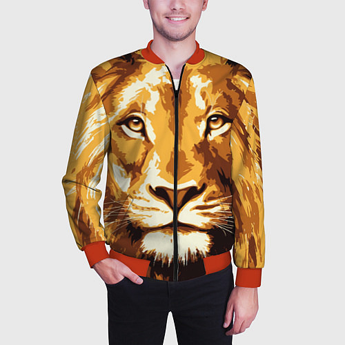Мужской бомбер Взгляд льва / 3D-Красный – фото 3