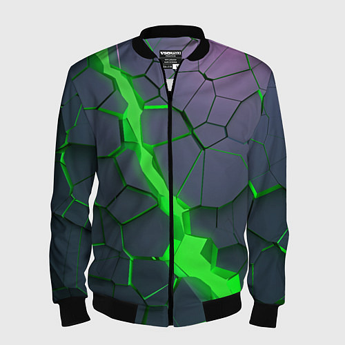 Мужской бомбер ЗЕЛЕНЫЙ РАЗЛОМ 3Д РАЗЛОМ / 3D-Черный – фото 1