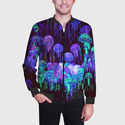 Бомбер мужской Неоновые медузы, цвет: 3D-черный — фото 2