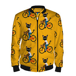 Бомбер мужской Котики на велосипедах, цвет: 3D-черный